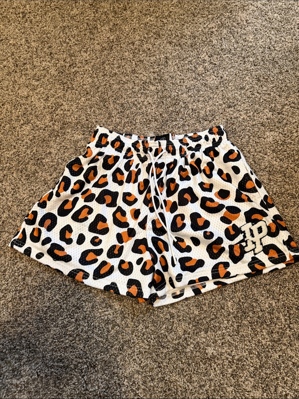 Inaka Power Leopard Print Athletic Shorts - White, Black & Orange Size Large